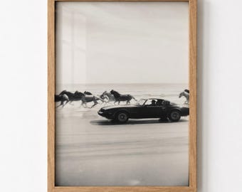 Cowboy Trans Am Beach Art Digital Download Vintage Western Car Printable Wall Art