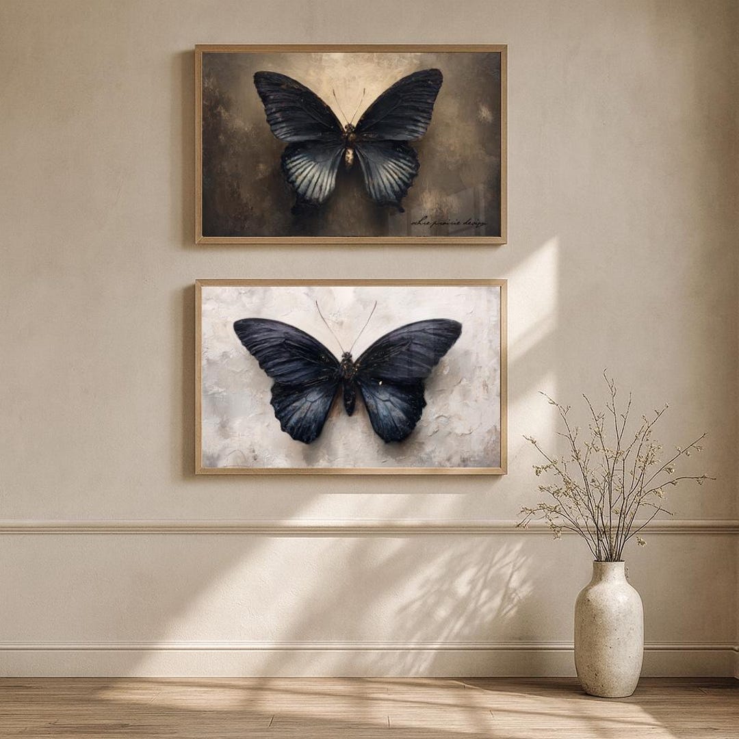 Moody Butterfly Wall Art Set Digital Download Prints, Dark Botanical ...
