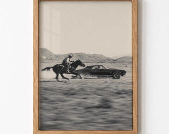 Cowboy Horse Racing Camaro Desert Wall Art Digital Download