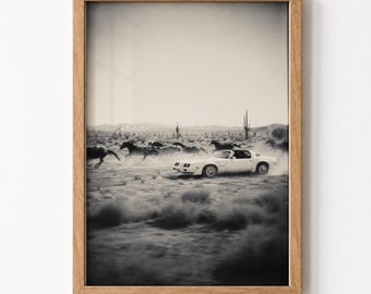 Cowboy White Vintage Trans Am Wild Mustangs Desert Race Retro Digital Download Wall Art