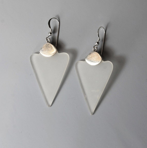 Crystal Geometric Drop Silver Earrings - image 4