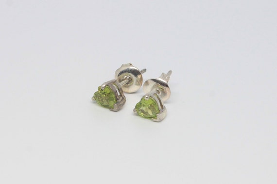 Peridot Heart Cut Silver Stud Earrings, Petite - image 2