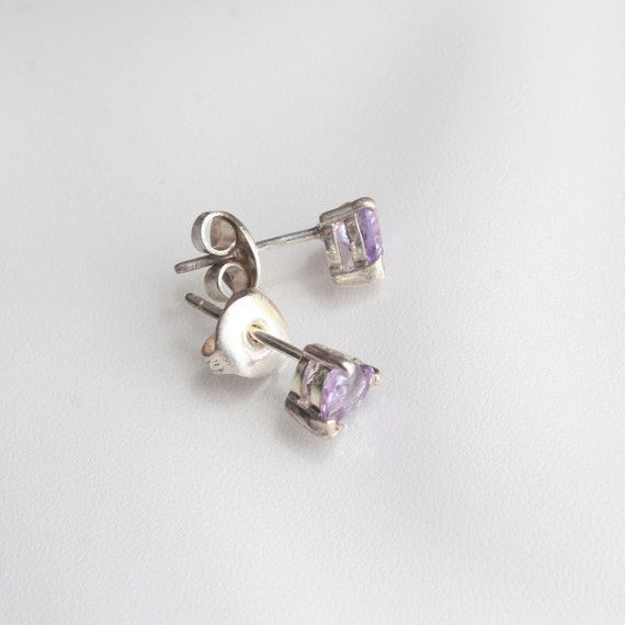 Amethyst Heart Cut Silver Stud Earrings, Petite - image 3