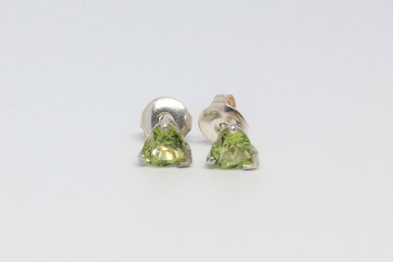 Peridot Heart Cut Silver Stud Earrings, Petite - image 1