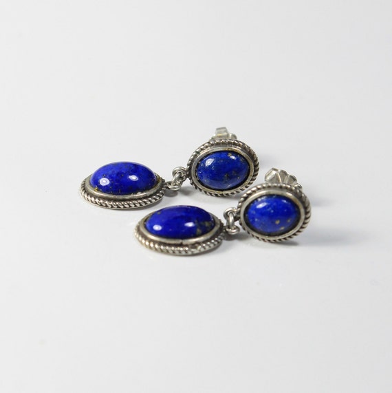 Lapis Double Oval Drop Silver Post Earrings - image 2