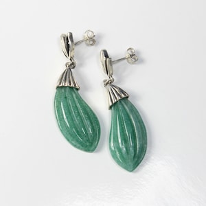 Aventurine Carved Petal Drop Sterling Silver Earrings