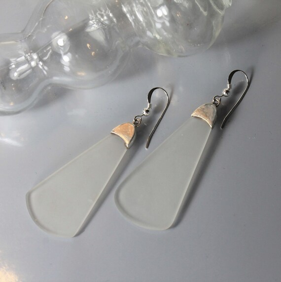 Crystal and Silver Petal Elongated Drop Earrings - image 4