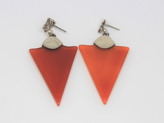 Carnelian Geometric Drop Silver Earrings - image 1
