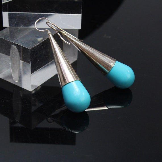 Turquoise Large Teardrop Sterling Silver Earrings - image 3