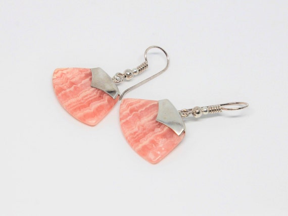 Pink Rhodochrosite Mezzaluna Sterling Silver Dang… - image 2