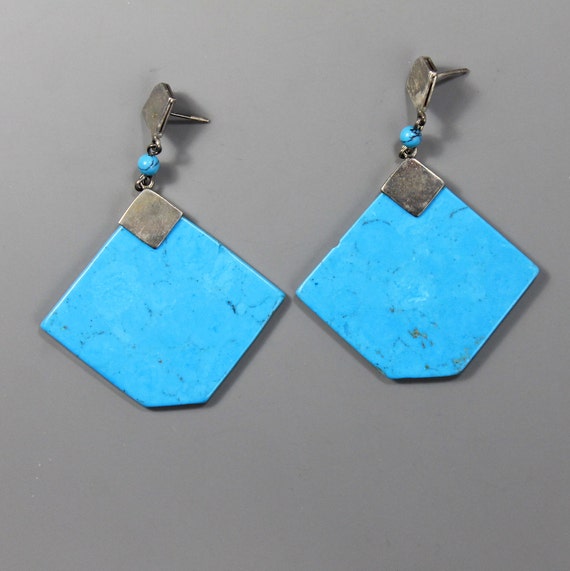 Turquoise and Silver Eccentric Polygon Earrings - image 1