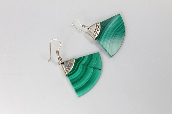 Malachite Geometric Sterling Silver Earrings - image 4