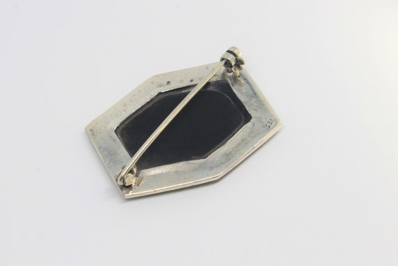 Vintage Faceted Hexagon Onyx Art Deco Style Silve… - image 4