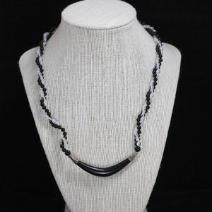 Onyx and Crystal Twisted Beaded Necklace with Onyx Boomerang pendant