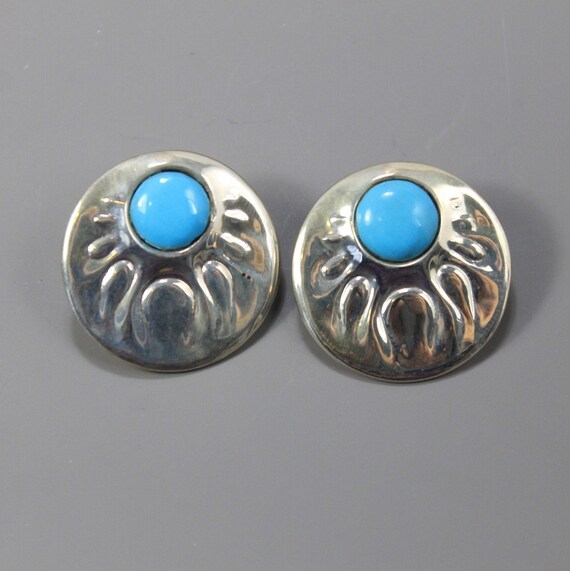 Turquoise and Silver Stamped Earrings