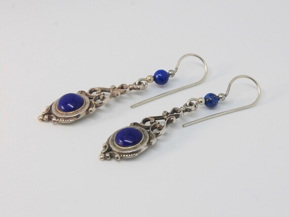 Lapis Lazuli Open Scroll Silver Dangle Earrings w… - image 3