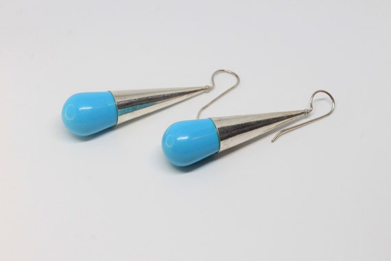 Turquoise Large Teardrop Sterling Silver Earrings - image 6