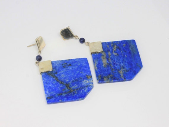 Lapis Lazuli Geometric Dangle Silver Post Earring… - image 2