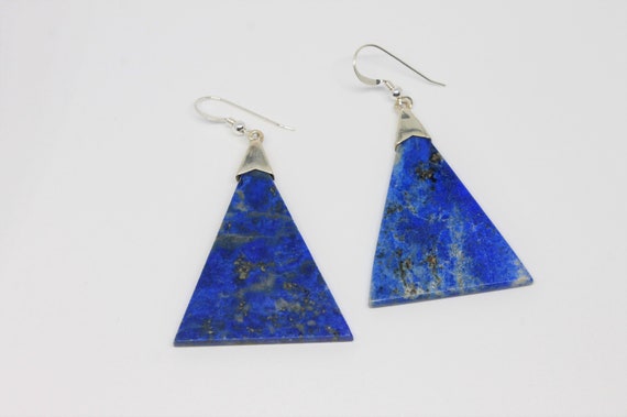 Lapis Lazuli Triangle Drop Silver Earrings - image 3