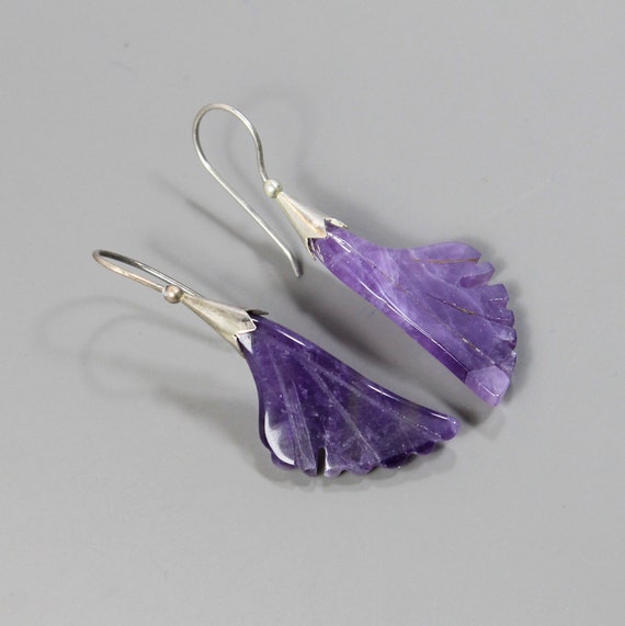 Amethyst Leafdrop Silver Earrings - image 1