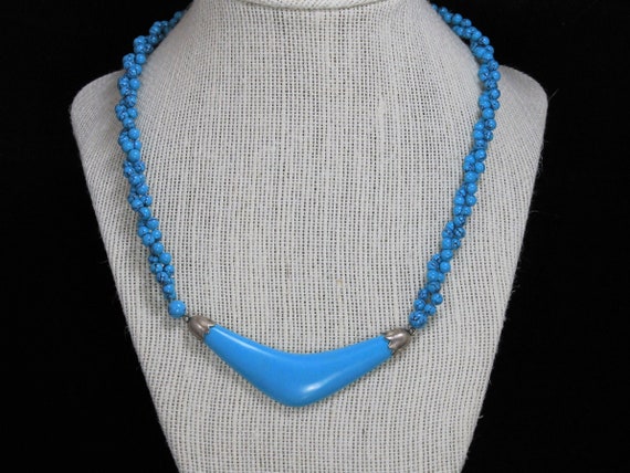 Turquoise Boomerang Pendant with Blue Twisted Dou… - image 1