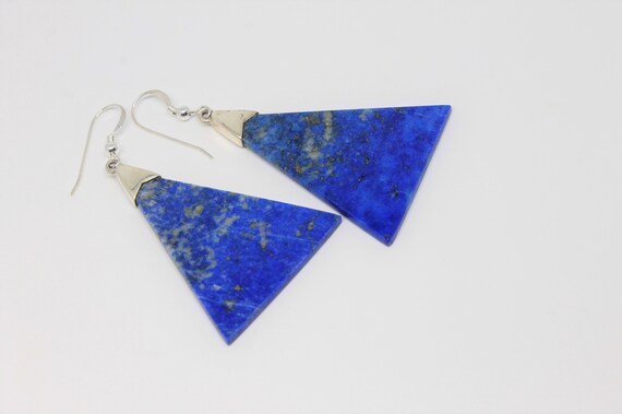 Lapis Lazuli Triangle Drop Silver Earrings - image 2