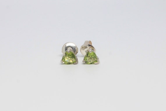 Peridot Heart Cut Silver Stud Earrings, Petite - image 4