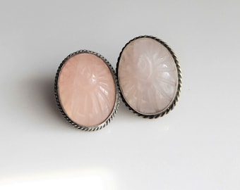 Rozenkwarts Sterling Zilver Verlicht Oog Gesneden Cabochon Oorbellen