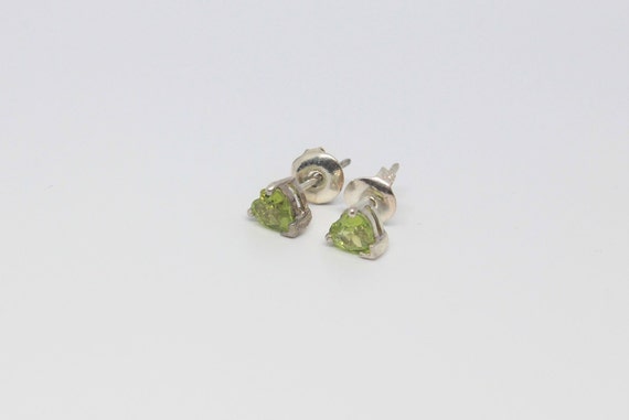 Peridot Heart Cut Silver Stud Earrings, Petite - image 5