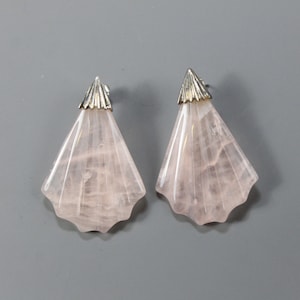 Rose Quartz Carved Bohemian Silver Earrings