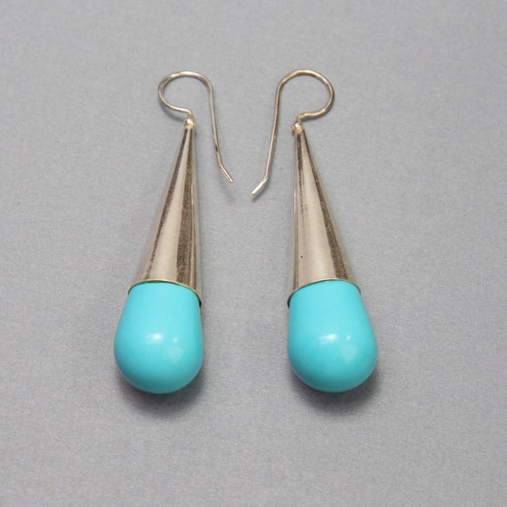 Turquoise Large Teardrop Sterling Silver Earrings - image 1