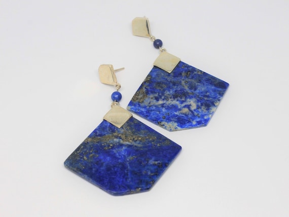 Lapis Lazuli Geometric Dangle Silver Post Earring… - image 1