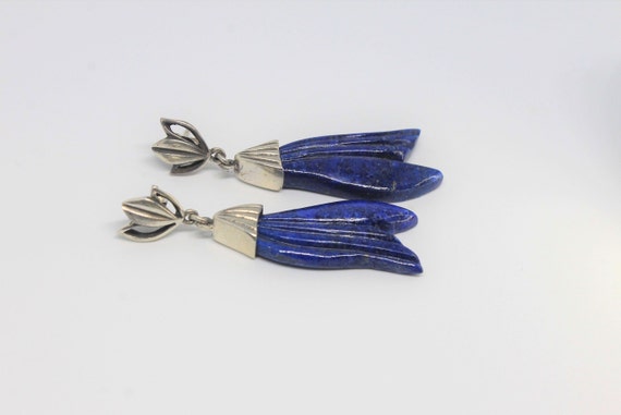 Lapis Lazuli Siren Tail Drop Silver Earrings - image 3