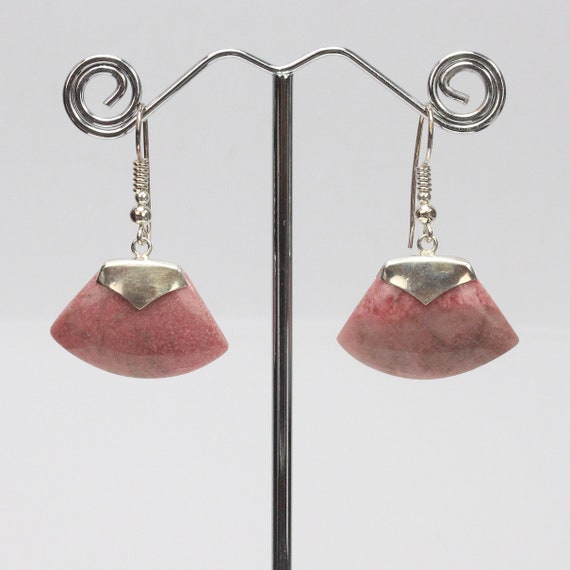 Rhodochrosite Mezzaluna Sterling Silver Dangle Ea… - image 5