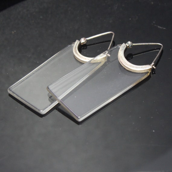 Crystal Bar Dangle Drop Silver Earrings - image 2