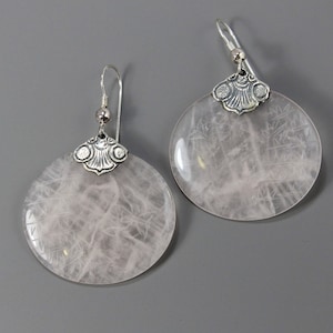 Rose Quartz Craved Dangle  Sterling Silver Earrings
