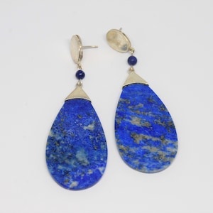 Lapis Lazuli Drop Earrings Silver Post and Beaded