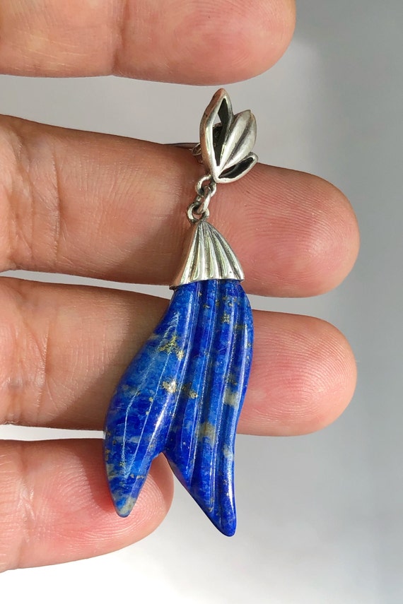 Lapis Lazuli Siren Tail Drop Silver Earrings - image 2