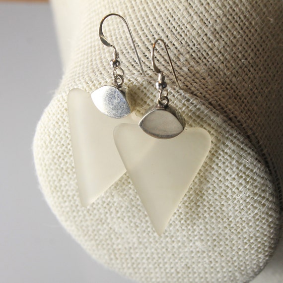 Crystal Geometric Drop Silver Earrings - image 3