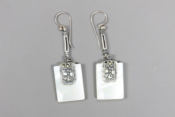 Mother of Pearl and Sterling Silver Rectangle Dro… - image 1