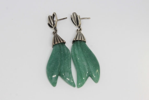 Aventurine Siren Tail Drop Silver Earrings