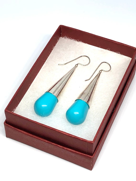 Turquoise Large Teardrop Sterling Silver Earrings - image 2