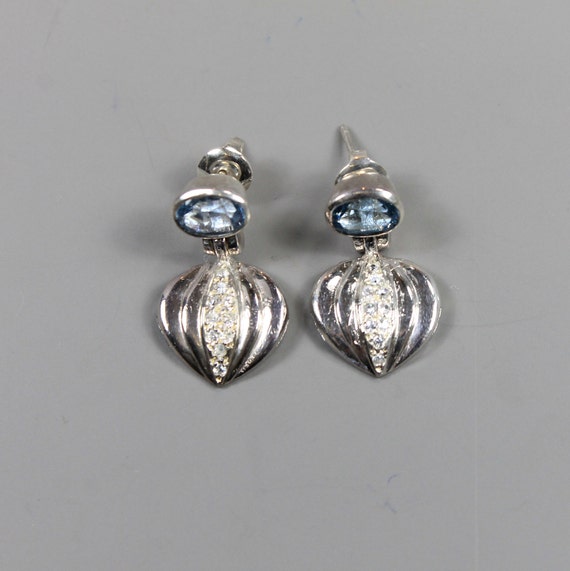 Blue Topaz and Crystal Swing Silver Earrings - image 1