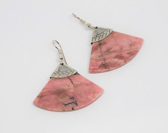 Rhodonite Geometric Sterling Silver Earrings