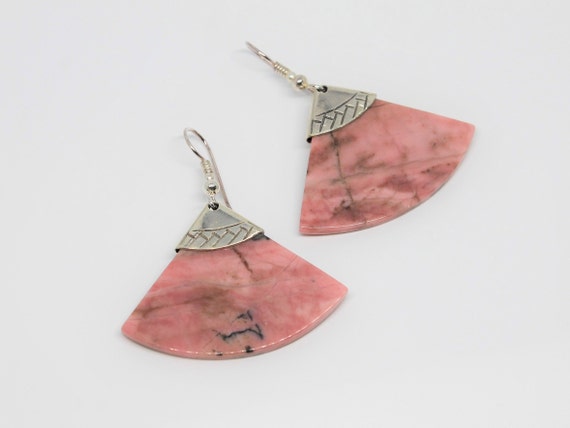 Rhodonite Geometric Sterling Silver Earrings