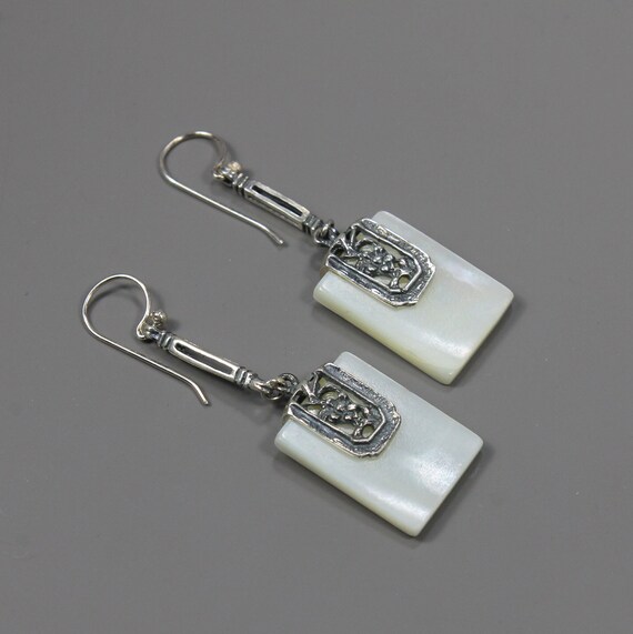 Mother of Pearl and Sterling Silver Rectangle Dro… - image 3
