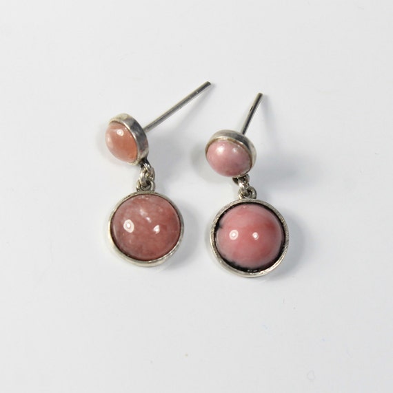 Rhodocrosite Circle Drop Silver Post Earrings - image 1