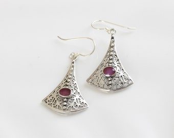 Amethyst Mezzaluna Filigrana Encaje Drop Silver Aretes