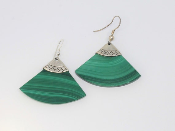 Malachite Geometric Sterling Silver Earrings - image 2
