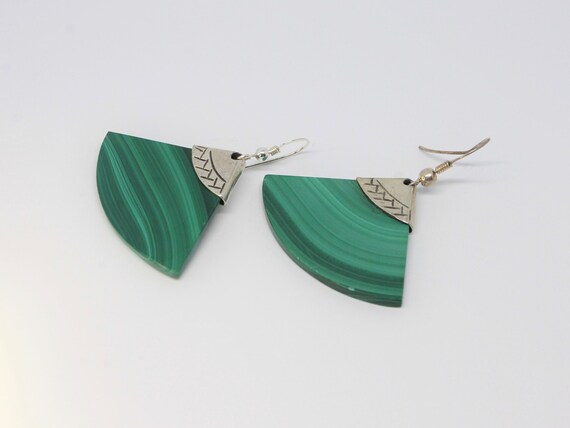 Malachite Geometric Sterling Silver Earrings - image 3
